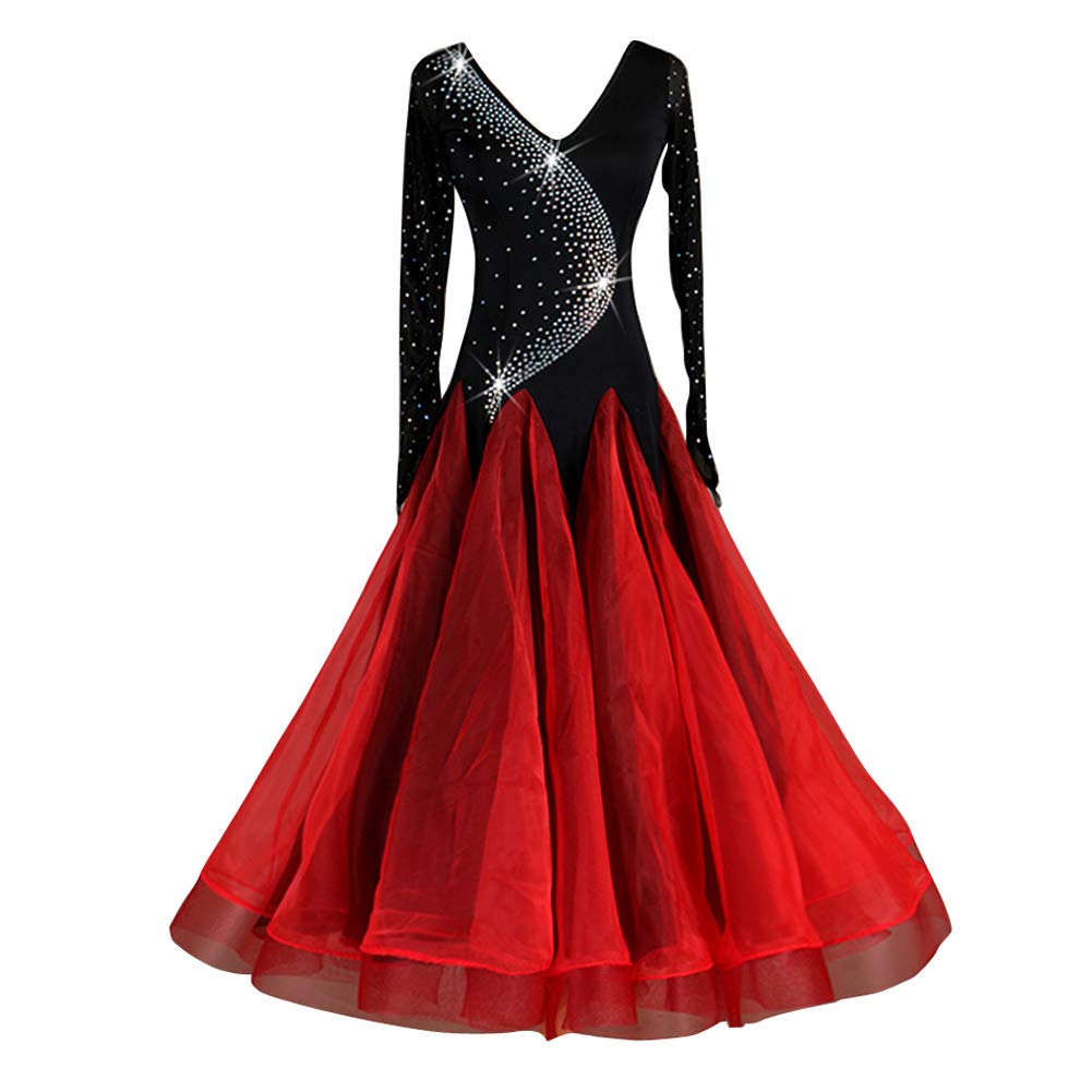 訳ありセール 格安 社交ダンスドレス Vネック 長袖 黒 赤のドレス Lnight モダンダンス Xxl レッド B07p4lbz7y 競技用 スタンダード練習着 ワルツ専用ドレス サンバ ルンバ フラメンコ レッスン着 グループ演出服 ワンピース 社交ダンス App Acuteart Com