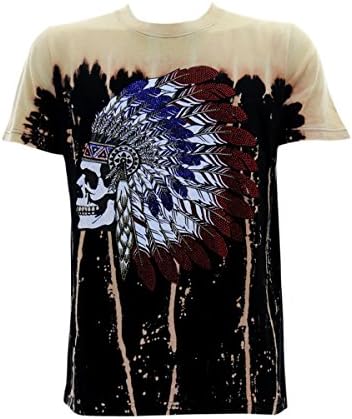 Imperious - Men's Indian Head Rhinestone Bleach T-Shirt - Black