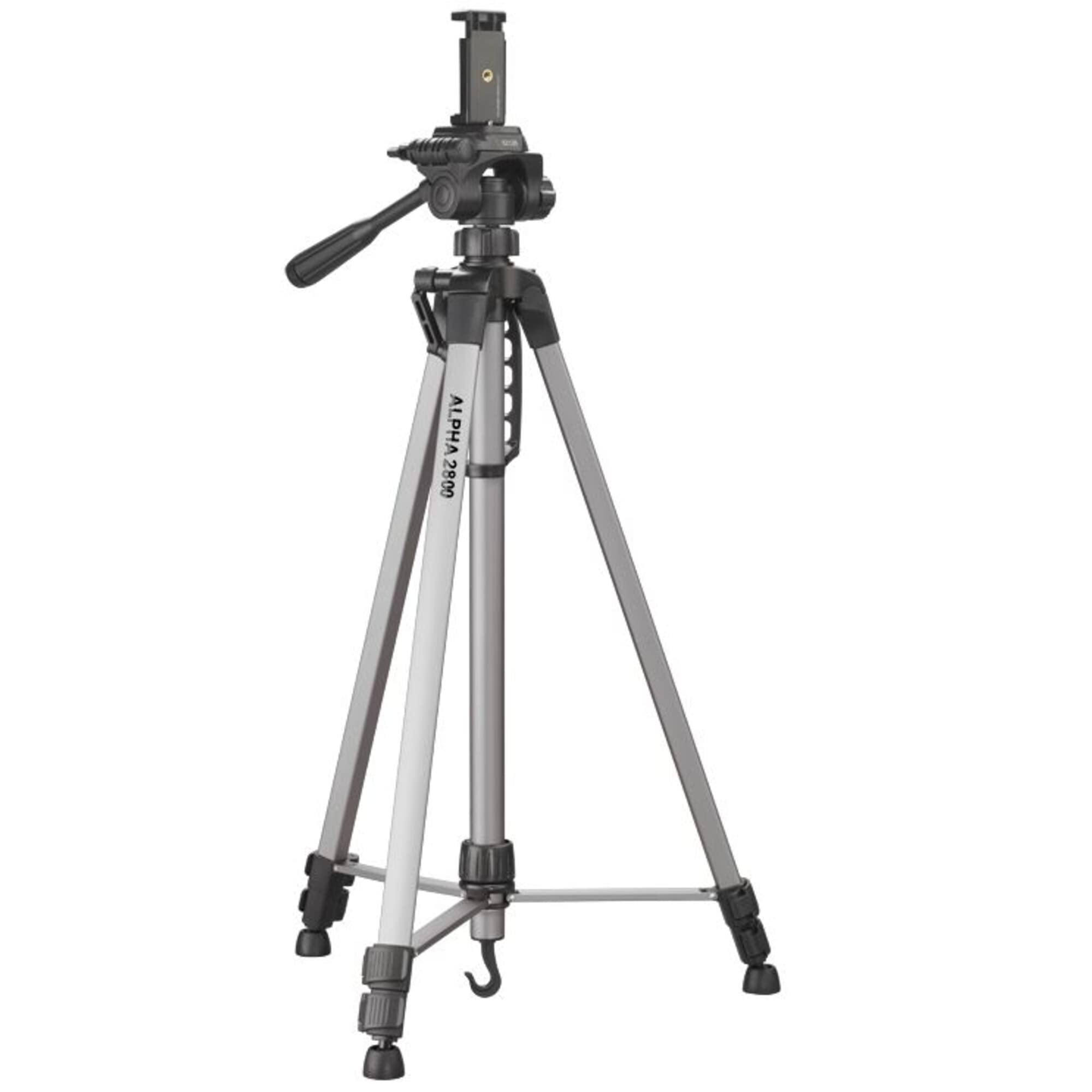 Cullmann - 52129 - Alpha 2800 Mobile Tripod with Smartphone Holder (184, 5 cm Height, with 3-Way Head, 2 Extensions) Silver