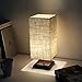 Cavogin Minimalist Romantic Solid Wood Table Lamp with Flaxen Fabric Shade Bedside Desk Lamp for Bedroom, Dresser, Living Room, Baby Room, College Dorm, Coffee Table, Bookcase