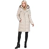 TAHARI Women's Slim Fit Puffer Coat With Attached Hood, Faux Fur Collar, Interior Bib & Hand Warmer Pockets