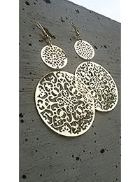 IDB Productions IDB - Pendientes colgantes de filigrana con doble círculo, disponible en tonos plateado y dorado