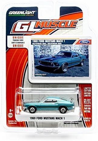 1969 FORD MUSTANG MACH 1 (Gulfstream Aqua) GL Muscle Series 15 Greenlight Collectibles 2016 Limited Edition 1:64 Scale Die-Cast Vehicle &amp; Collector Trading Card by GL Muscle