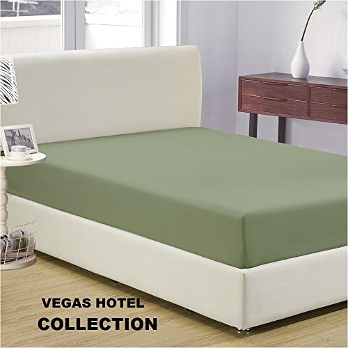 VEGAS HOTEL COLLECTION - 1 PC Fitted Sheet Only - Fabulous Sage Green Color 100% Egyptian Cotton 600 Thread Count { Solid : Pattern } Fitted Sheet Perfect Fit King Size ( 15 inch Pocket )