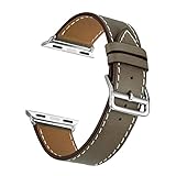 Valkit for Apple Watch Band - iWatch Bands 38mm Genuine Leather Strap Smart Watch Band Bracelet Replacement Wristband with Stainless Steel Adapter Clasp for Apple Watch 3 2 1, Single Tour - Brownness