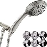 G-Promise Brushed Nickel High Pressure Shower Head Premium 6 Spray Setting Hand Held Shower Heads with Adjustable Solid Brass Shower Arm Mount Flexible Stainless Steel Hose and Teflon Tape