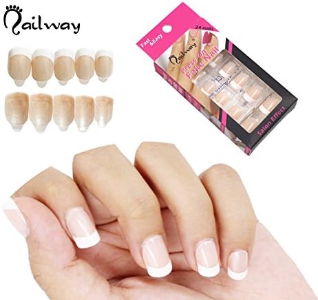 NAILWAY Press On Fake Nails Self Adhesive Fake nail Pre-glue Nail Art with Adhesive Tab False Nails Tips Artificial Nails Manicure Set Fast &amp; Easy Tips,24pcs/set