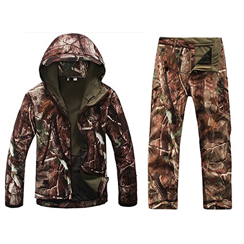 Eglemall Men's Hunting Soft Shell Tactical Fleece Jackets and Pants Set