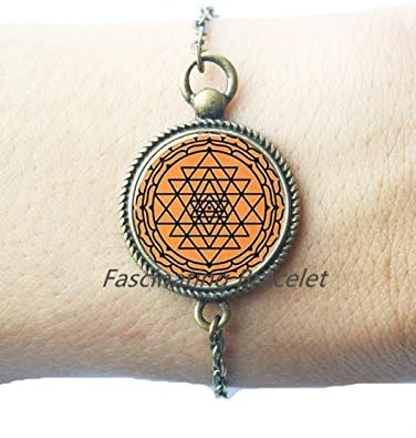 Sri Yantra Decal mandala Pattern mandala Bracelets Glass Cabochon Glass Bracelet Galaxy Bracelets Round Glass Bracelet，AQ207