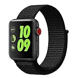 Esay Watch Sport Loop Band, Hook and Loop Fastener Adjustable Closure Wrist Strap Lightweight Breathable Nylon Replacement Band for Apple Watch Nike+, Series 3/2/1, Sport, Edition (42MM, Dark Black)