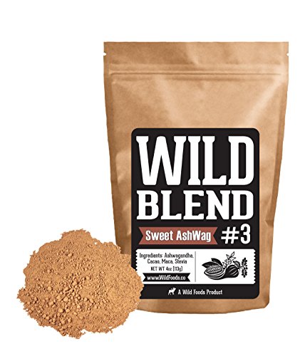 Wild Blend #3 Powder Drink Mix Ashwagandha, Cocoa Powder and Raw Maca Blend for Smoothies, Shakes, Coffee, Baking - Health, Performance, Nootropic (#3 Sweet AshWag - 8 oz)