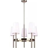 Canarm VON Contemporary 5 Light Gold Chandelier with White Fabric Shades