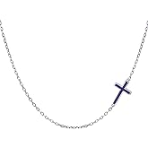 DAOCHONG S925 Sterling Silver Jewelry Sideways Cross Created Lazurite Choker Necklace 14 inches to 18 inches