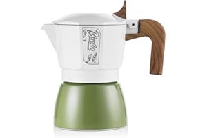 Bincoo Stovetop Espresso Maker, 2 Cups Moka Coffee Pot for Gas or Electric Ceramic Stovetop,Italian Coffee maker for Cappuccino or Latte,Cafetera Cubana 120ml (White-Green)