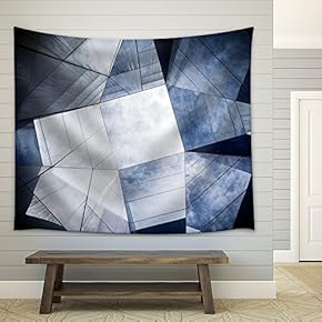 Reflection of Sky and Clouds on Architecture with Glass Wall - Fabric Wall Tapestry Home Decor - 51x60 inches