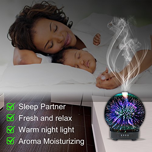 Ultrasonic 3D Glass Aromatherapy Essential Oil Diffuser, Cool Mist Humidifier for Home Baby Kids Bedroom Office Living Room Study Yoga Spa