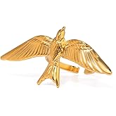 Hebelee Big Bird Statement Ring for Women Gold-Toned Titanium Steel Exaggerate Large Wings Adjustable Open Band Wrap Finger Rings Comfirm Fit Vintage Animal Jewelry for Wedding Holiday