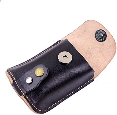 Automatic Loading Genuine Leather Ammo Pouch Storage Bag Case for Hunting Slingshot Balls Pellets &amp;Airsoft BBs &amp;Airgun Pellets (magnet closure-black)