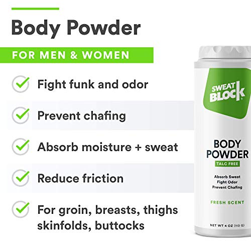 SweatBlock Body Powder for Women and Men, Talc-Free Cornstarch Powder for Deodorizing, Moisture Absorption and Staying Fresh. - 4 oz
