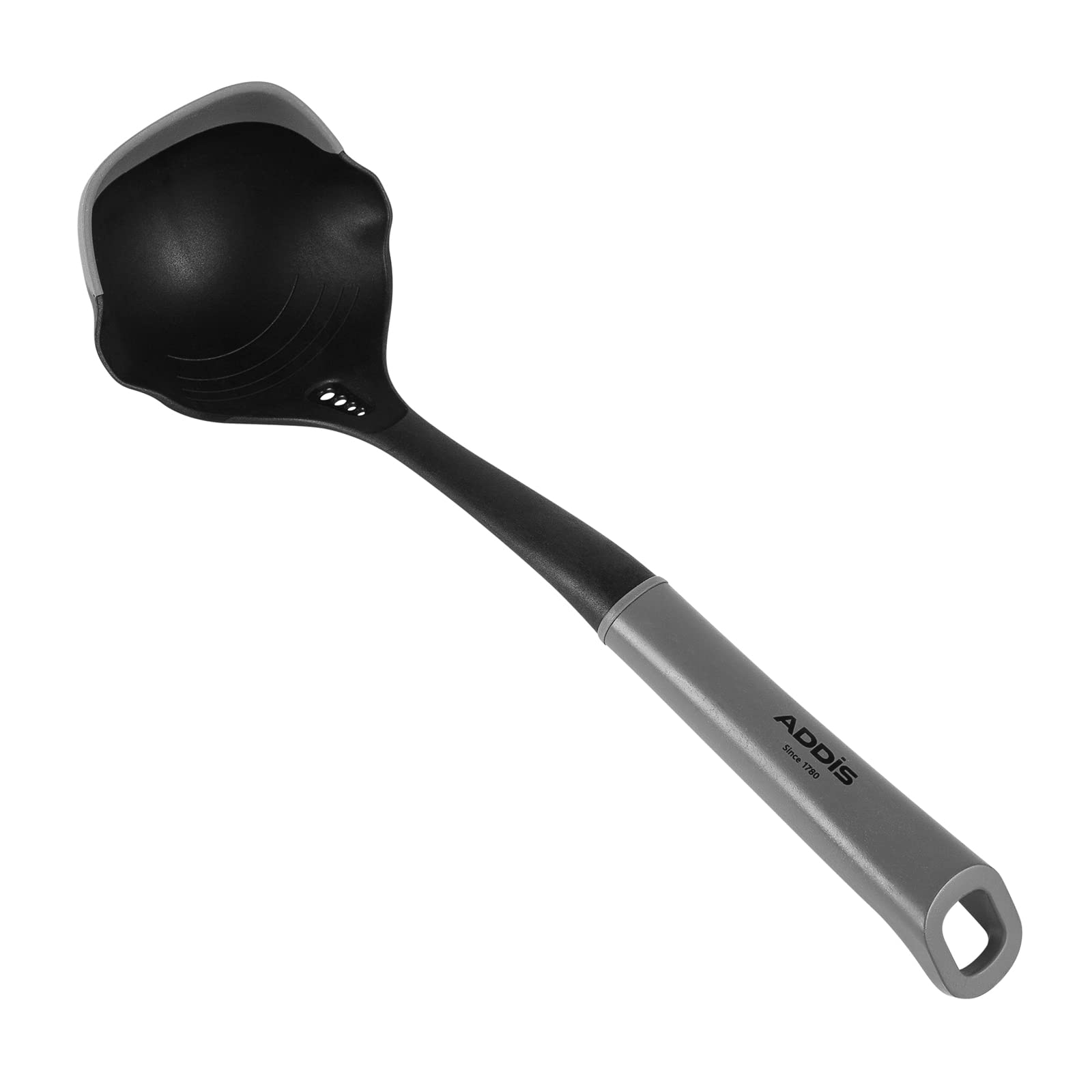 Addis Large Soup Liquid Ladle with double pouring spouts Kitchen Utensil Non Scratch, Black & Grey