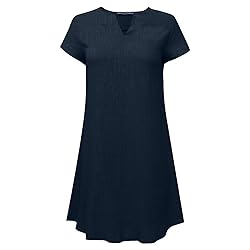 Women's Summer Cotton Linen Dress Loose V-Neck