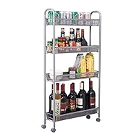 HOMFA 4-Tier Gap Kitchen Slim Slide Out Storage Tower Rack with Wheels, Cupboard with Casters - Silver