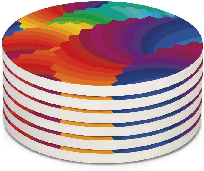 Colorful Home Decor 6 Pieces Ceramic Drink Coasters,Gradient Dash Sea Shell Inspired Wavy Dimension Palette Stripes Artisan Absorbent Stone Coaster Set,Housewarming Gift for Home Decor,Multi
