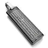 INBLUE Men's Stainless Steel Pendant Necklace Black English Bible Lords Prayer Cross Vintage