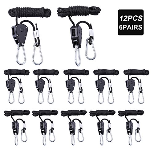 JOMITOP 8ft Heavy Duty Adjustable Grow Light Rope Clip Hanger Rope Hanger Reinforced Steel Carabiner Clip, Loose-proof Design 150lbs Weight Capacity ,Upgraded Model, Pack of 12