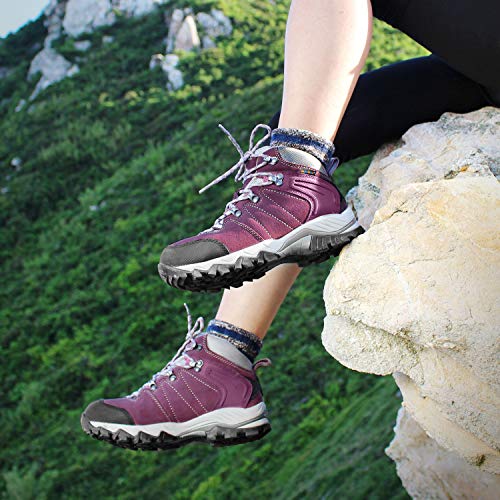 Clorts Women's Classic Hiking Boots Waterproof Suede Leather Lightweight Hiking Shoes Purple US Women Size 9 Medium Width