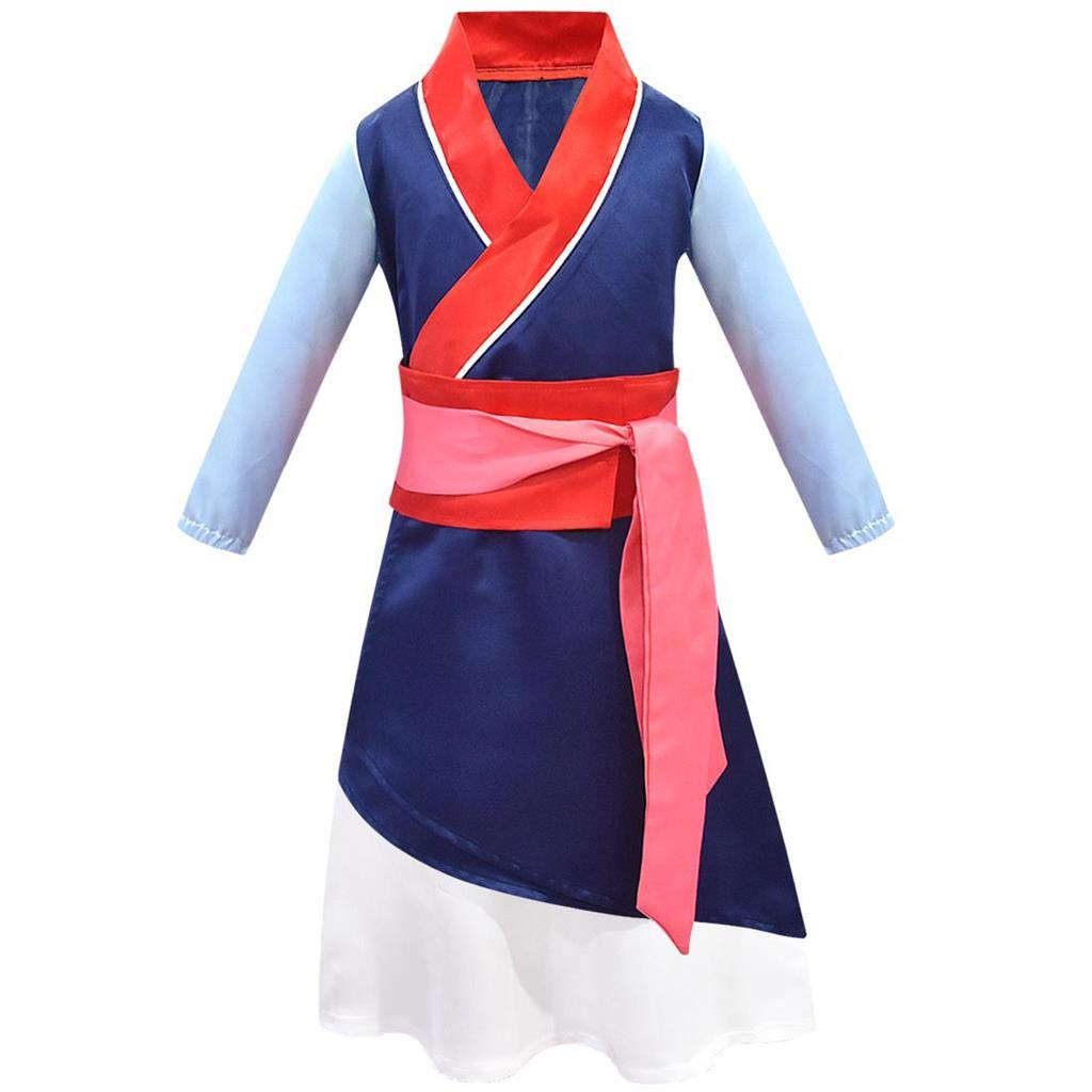 Lito Angels Girls Princess Hua Mulan Costume Hanfu Chinese Heroine Dress Up Halloween Party Outfit 5-6 Years Blue 276