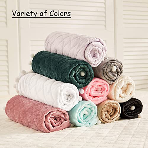 LIFEREVO 2 Pack Diamond Quilted Crystal Velvet Mink Pillowcases Pompoms