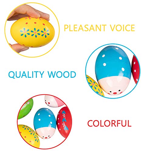 Geefuun 14 Pack Easter Wooden Eggs Shakers Decorations Percussion Musical Maracas Craft for Kids/Toddlers Hunt Game Gifts Basket Stuffers Fillers Decor