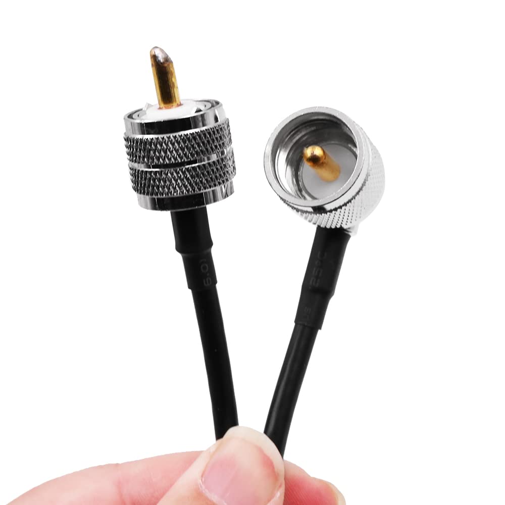 VOANZO UHF Jumper Cable RG58 UHF PL259 Male Plug to UHF Male Right Angle Coaxial Cable 20inch (50cm) for CB Radio PL 259 WiFi Antenna Extension Cable