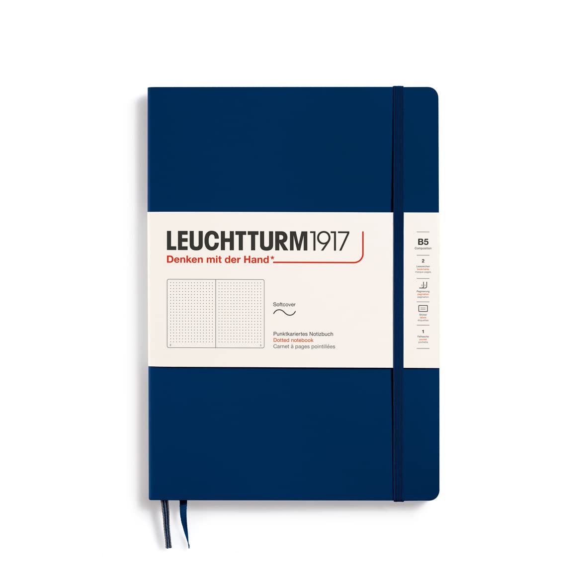 LEUCHTTURM1917 349301 Notebook Composition (B5) Softcover, 123 Numbered Pages, Dotted, Navy
