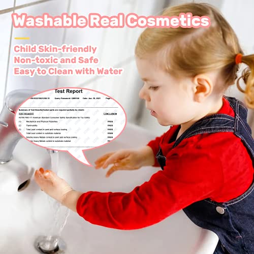 EveStone Kids Makeup Kit for Girl, 3 in 1 Play Makeup Set with Washable Non-Toxic Cosmetic, Princess Doll, 51PCS Real Make Up Toys Birthday Gift for Toddler Children Age 3-4-5-6-7-8-9 Year Old