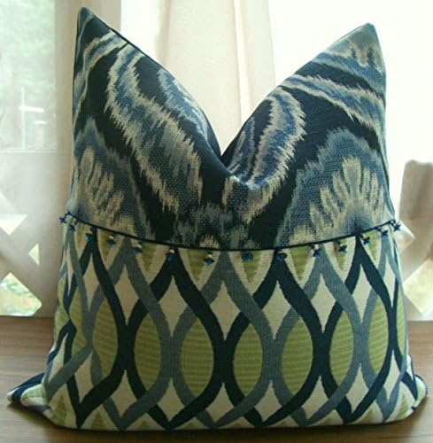Custom Design Blue Throw Pillow Cover - Small Pillows with Beads - Handmade Green and Blue Throw Cushions