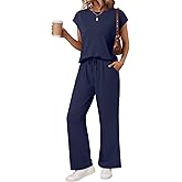 AUTOMET Women's 2 Piece Lounge Set Casual Cap Sleeve Top Wide Leg Pants Summer Vacation Outfits