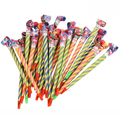 LONG7INES 10 Pcs Extra Long 8.1Inch Funny Paper Party Blowouts Blowers-Noisemakers Whistles for New Year Party Birthday in Random Colors, Multicolored Funny Party Supplies