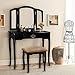 Harper & Bright Designs Vanity Set Make-up Dressing Table with Mirror and Cushioned Stool (Black)