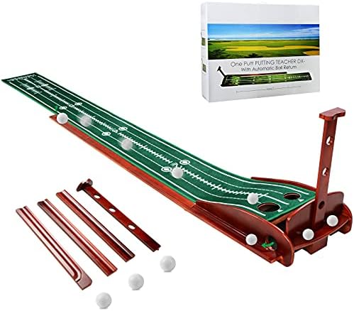ICECORAL Indoor Golf Putting Green Mats with Auto Ball Return System, Crystal Velvet Mat and Solid Wood Base, Mini Golf Game Practice Equipment and Golf Gifts for Men Women Home Office Backyard