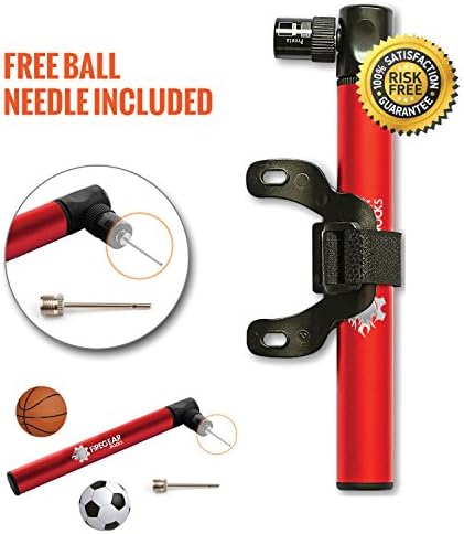 BEST BICYCLE TIRE PUMP - Portable and Easy to Carry Mini Pump - Schrader and Presta Valve Compatible - for BMX or Mountain Bike - Ball Needle and Mounting Kit Included + - Buy Now!