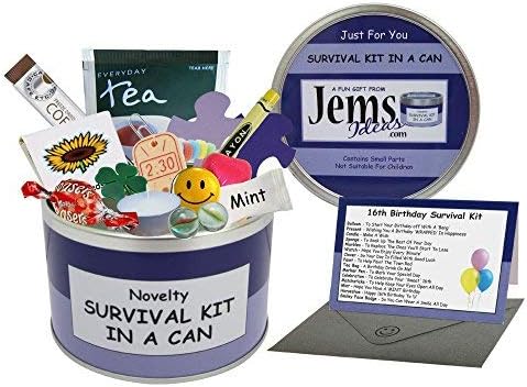 Survival Kit In A Can 16th Birthday Gift. Fun Novelty Gifts For Teenage Boys or Girls. Funny Happy 16th Birthday Present & Card Gift Set For a Teenager Friend Son Daughter (Purple/Lilac)