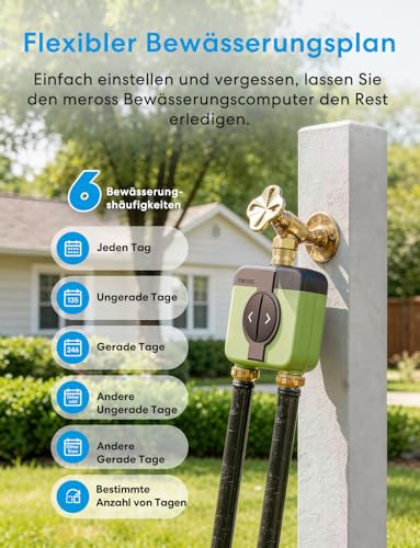 Meross Irrigation Computer WLAN 2 Outputs MST200, Automatic Watering & Remote Control, Rain Delay & Water Consumption Monitor, Compatible with Apple Home, Alexa & Google Home, Green, 2.4GHz
