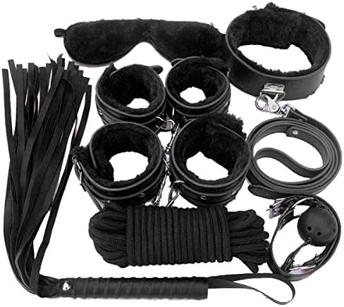 Sweeties Premium PU Leather Women Costume Kit - Whip, Collar, Blindfold, Cuffs (Black)