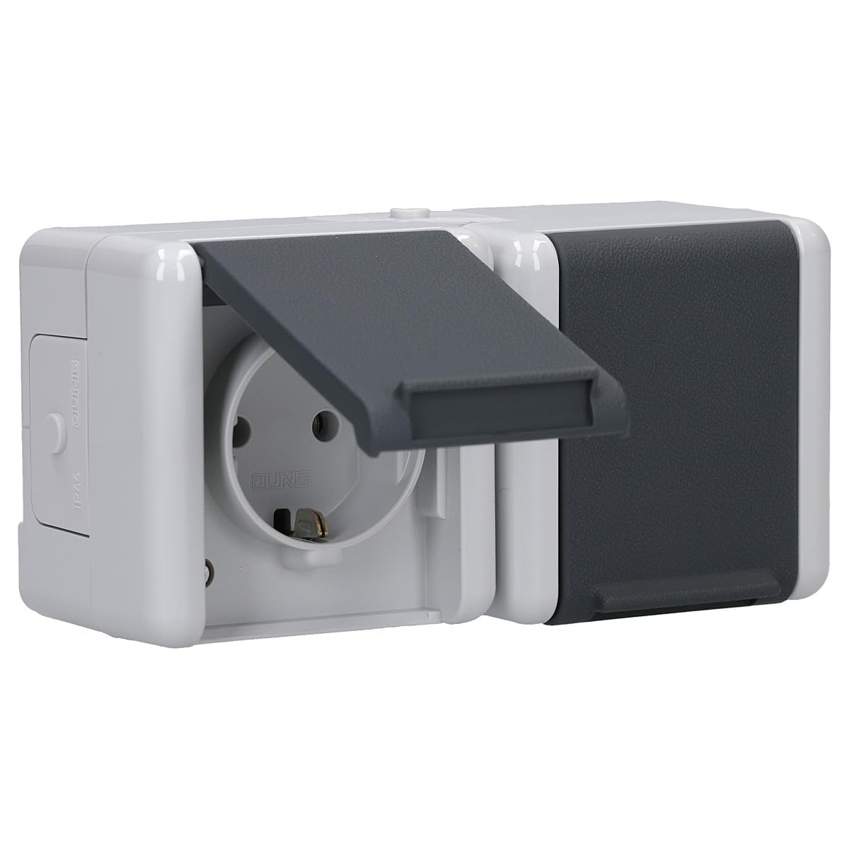 Jung 8220W SCHUKO socket-outlet 2fach, waagerecht, bruchsicher, grau, WG800