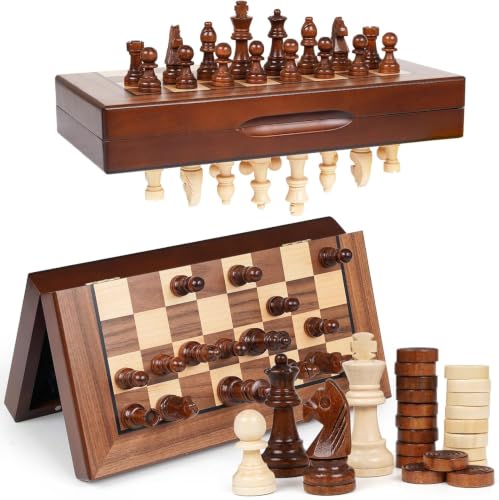 Jogo de Xadrez e Damas 29cm Magnético em Madeira Dobrável [VALUANCE] | Luxo, Profissional