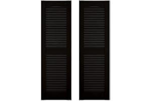 Builders Edge 12 in. W x 25 in. H Builders Edge, Standard Cathedral Top Center Mullion, Open Louver Shutters, Includes Matching Installation Spikes (Per Pair), 002 - Black