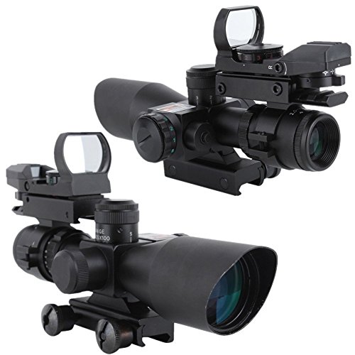 X-Aegis New Style 2.5-10x40 Rifle Scope with Integrated gun sight lasers Dual Illuminated Mil-dot , Rail Mount and 4 Reticle Red and Green Dot Open Reflex Sight - Thumbnail 3