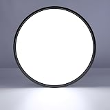 LightingWill 40cm LED Flush Mount 24W 3800lm 6000K Black Round Ceiling Light